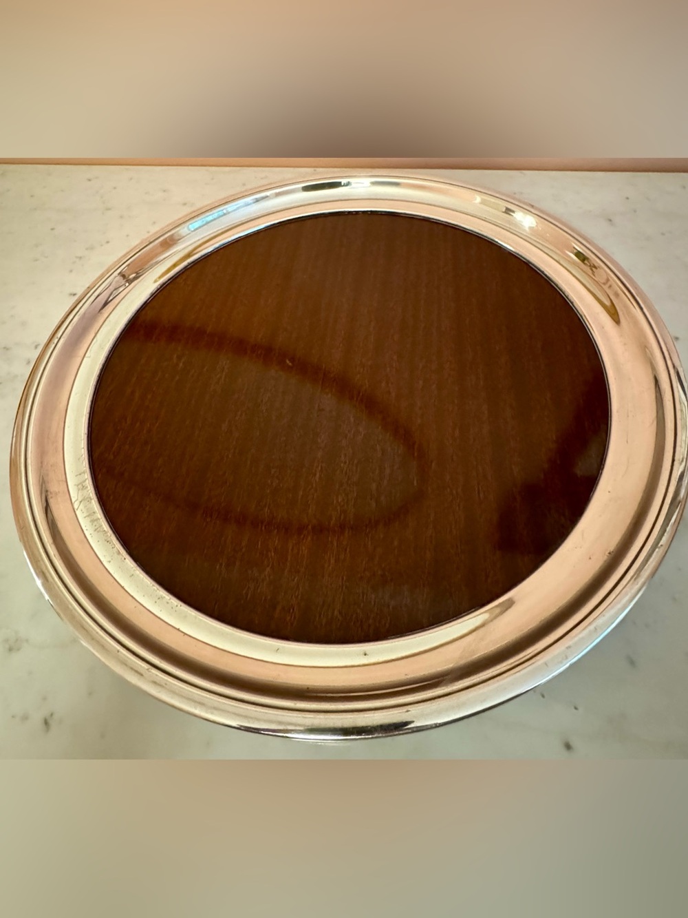 Vintage MCM Crescent Formica and Silver Circular Serving Tray